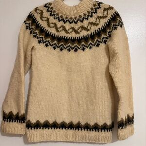 Vintage Icelandic Wool Sweater Hand-Knitted Nordic Winter Pullover Unisex